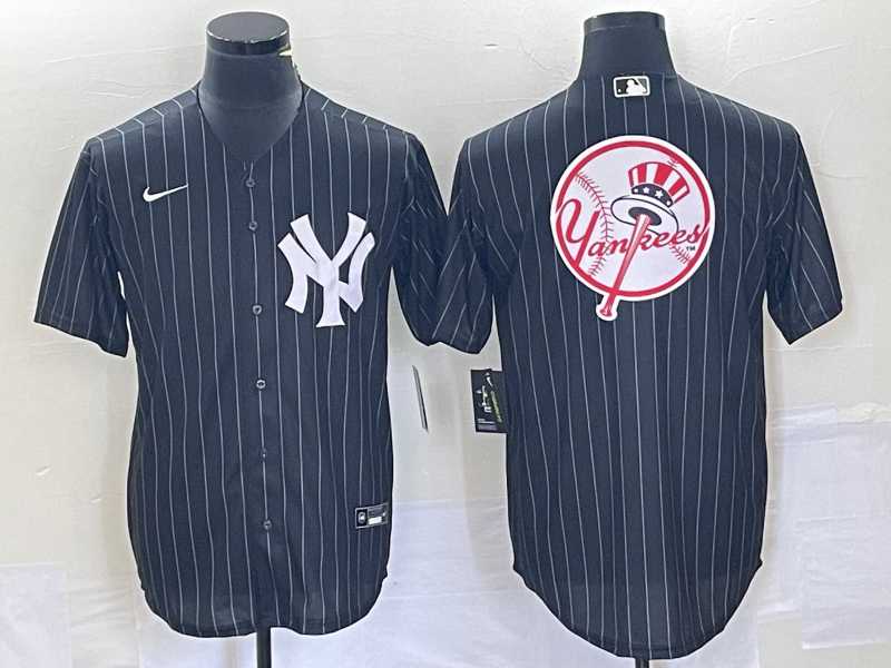 Men's New York Yankees Blank Black Pinstripe Cool Base Stitched Baseball Jersey2